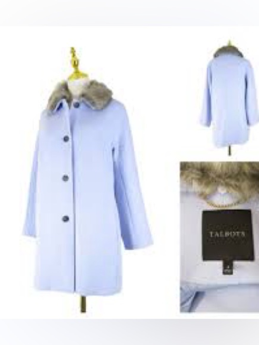 Talbots: size 18,  Ice Blue Wool Peacoat with Faux Fur Collar - Picture 5 of 5
